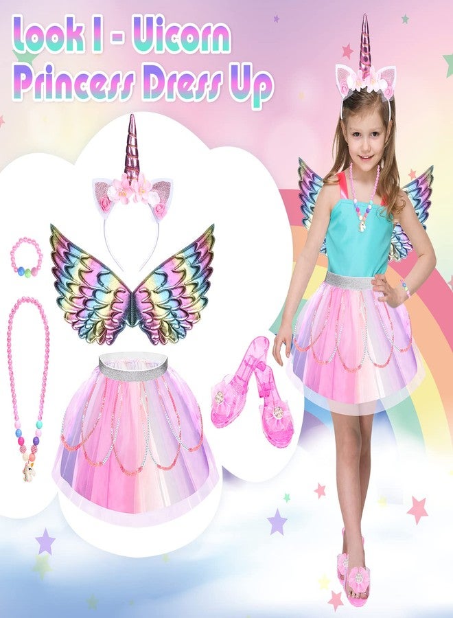 TSDATOWR Unicorn & Flower Princess Dress Up Clothes Set for Girls - Tutu, Wings, Shoes, Jewelry, Headband & Play Toys Gift Set for Toddlers - Image 2